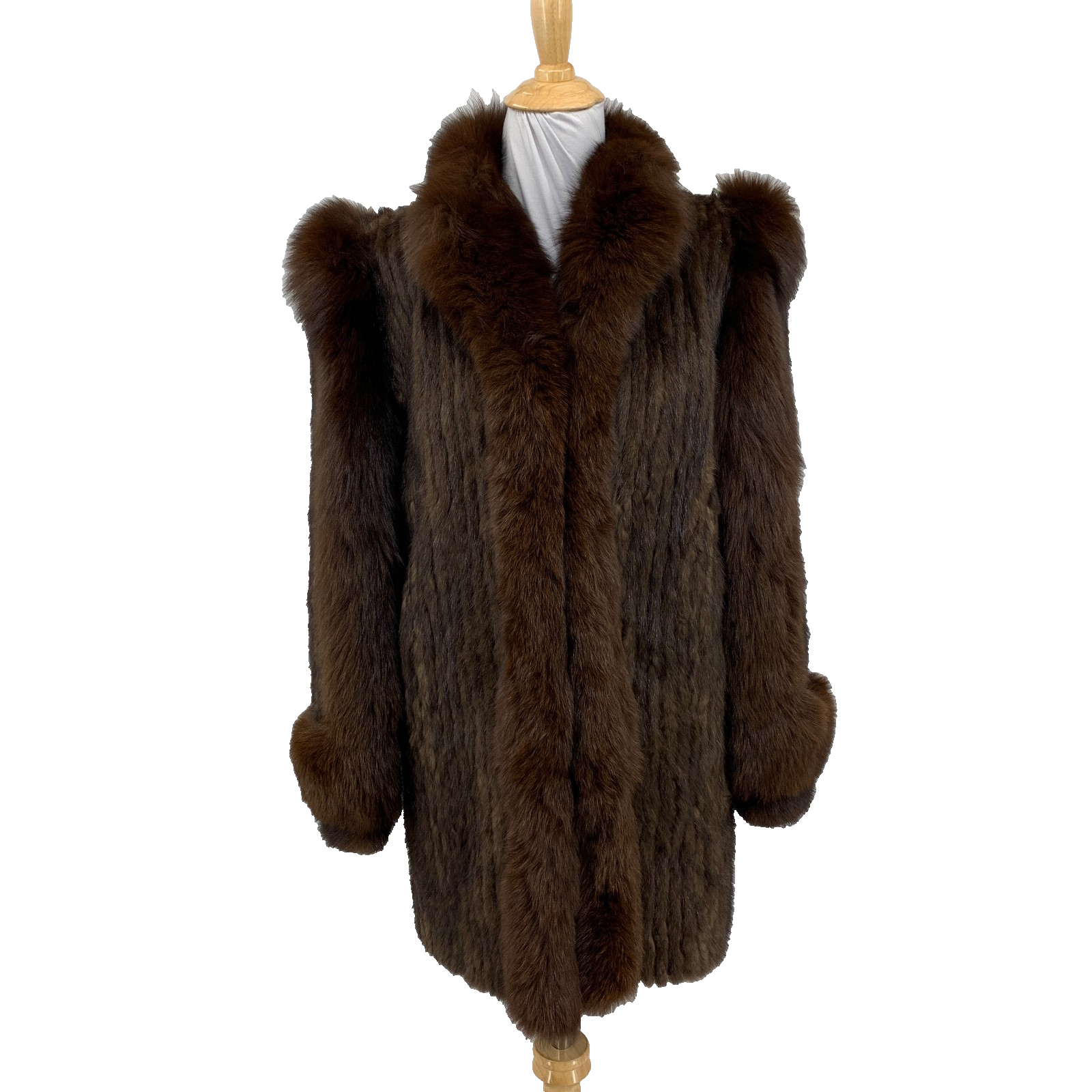 Vintage Sabau Fur Coat Womens M Medium Brown Mink Fox Furs Tuxedo Shoulder Pads